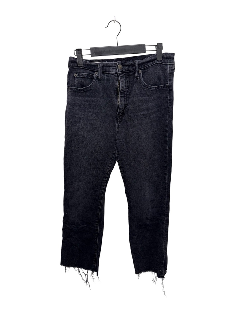 GAP Black Gray High Rise Kick Fit Crop Flare Jeans Raw Hem Size 8 - Picture 4 of 6
